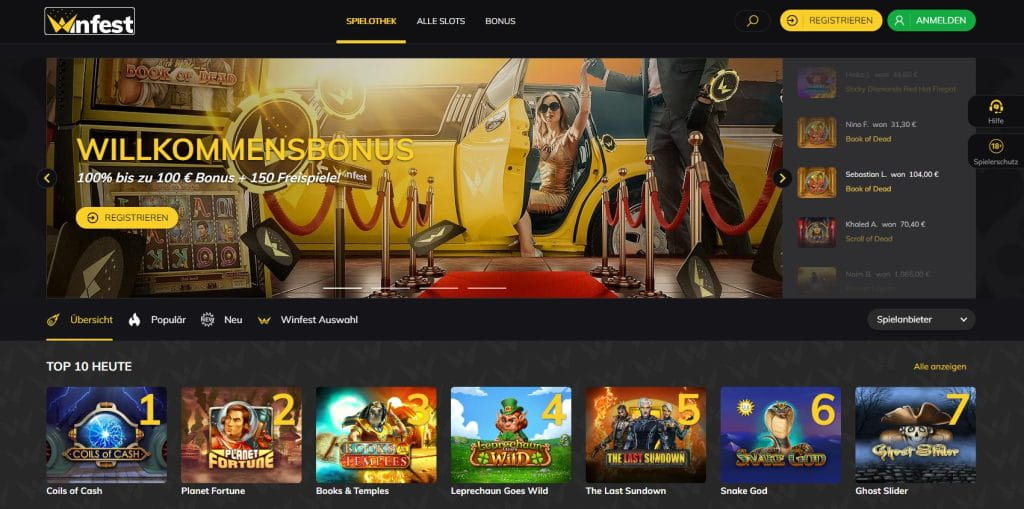 Winfest Online Casino Webseite